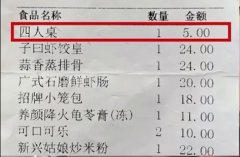 ﻿男子就餐被收取5元桌子费，商家：相当于茶水